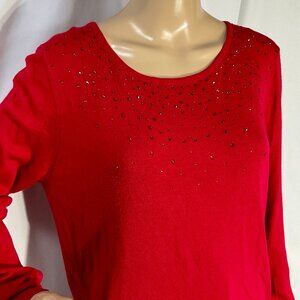 George Sz L/12-14 Red with Rhinestones Sweater Shirt